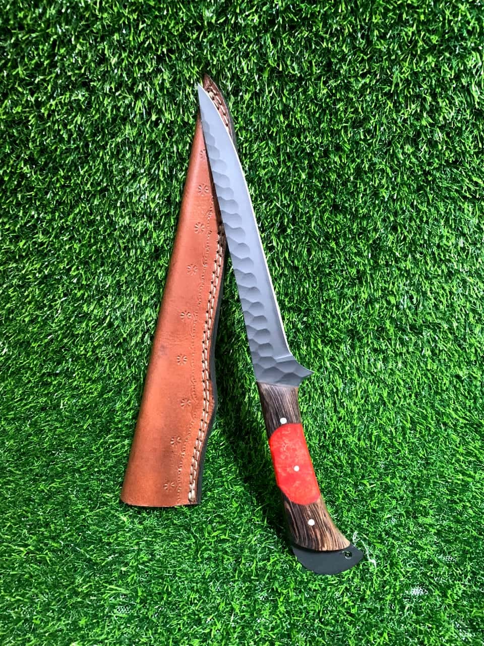Handmade Carbon Steel Hunting Fillet Knife with Wood & Resin Handle