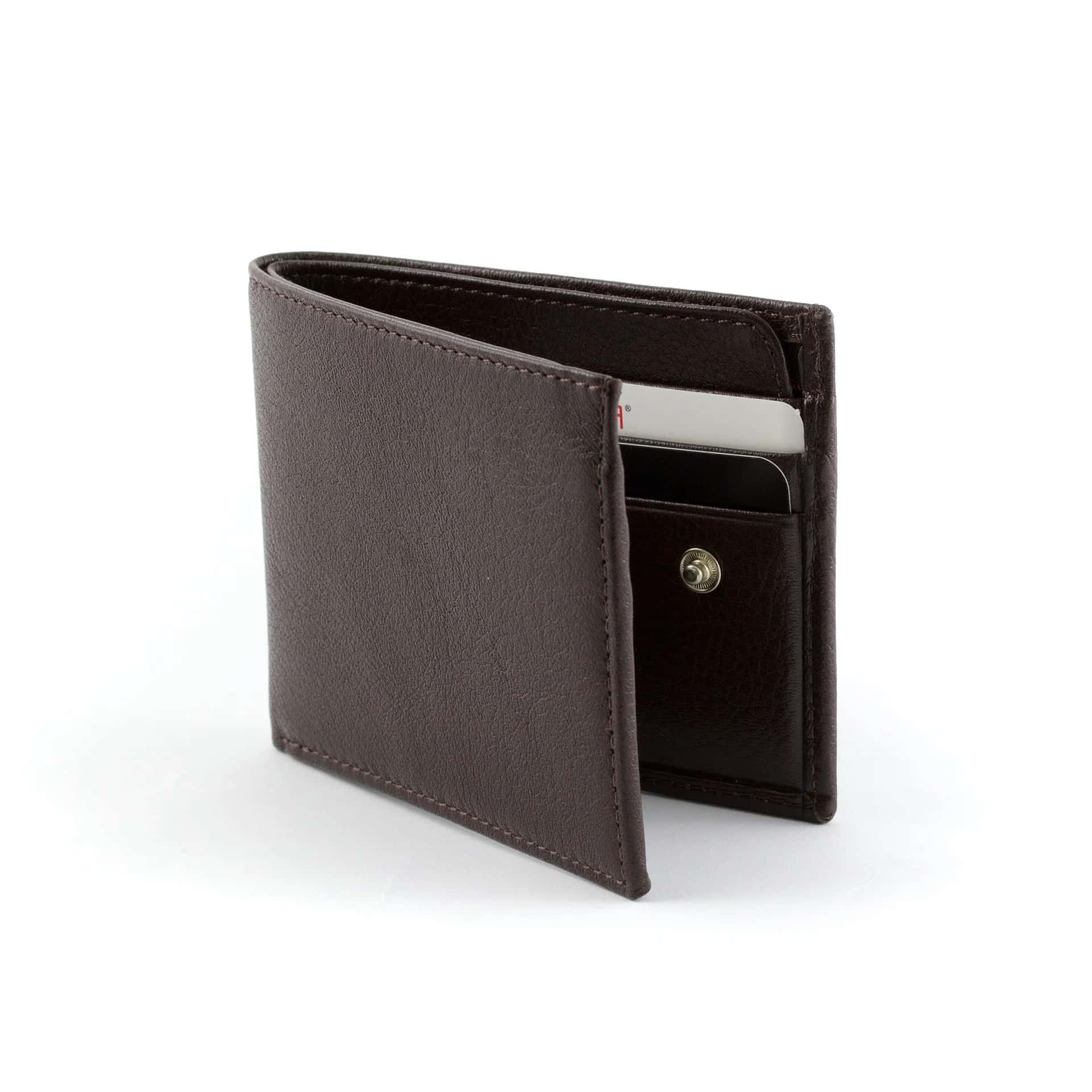 Classic Bifold Wallet with Card Slots, Coin Pocket and Snap Closure – Leather, Brown or Black