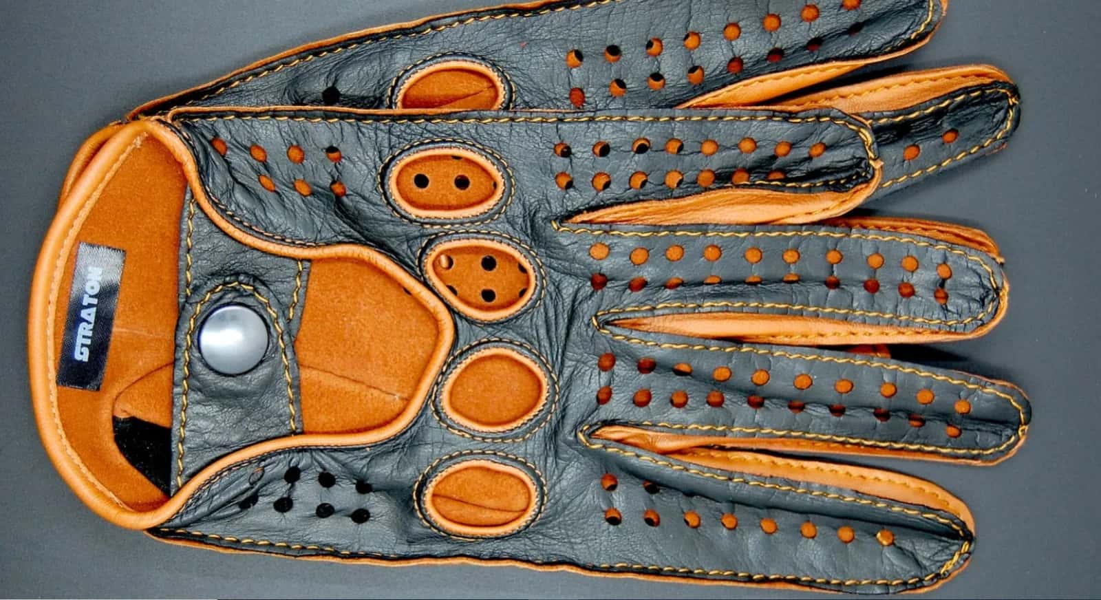 Goatskin Leather Driving Gloves – Perforated Fingers, Oval Knuckle Openings & Snap Wrist Strap