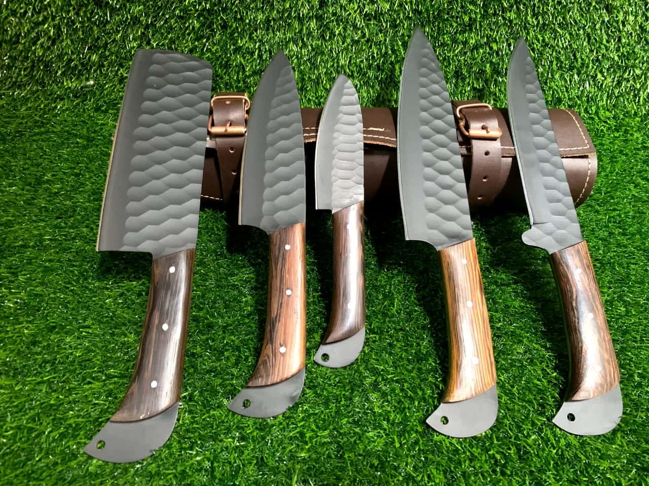 Handmade Carbon Steel Chef Knife Set with Wood Handle