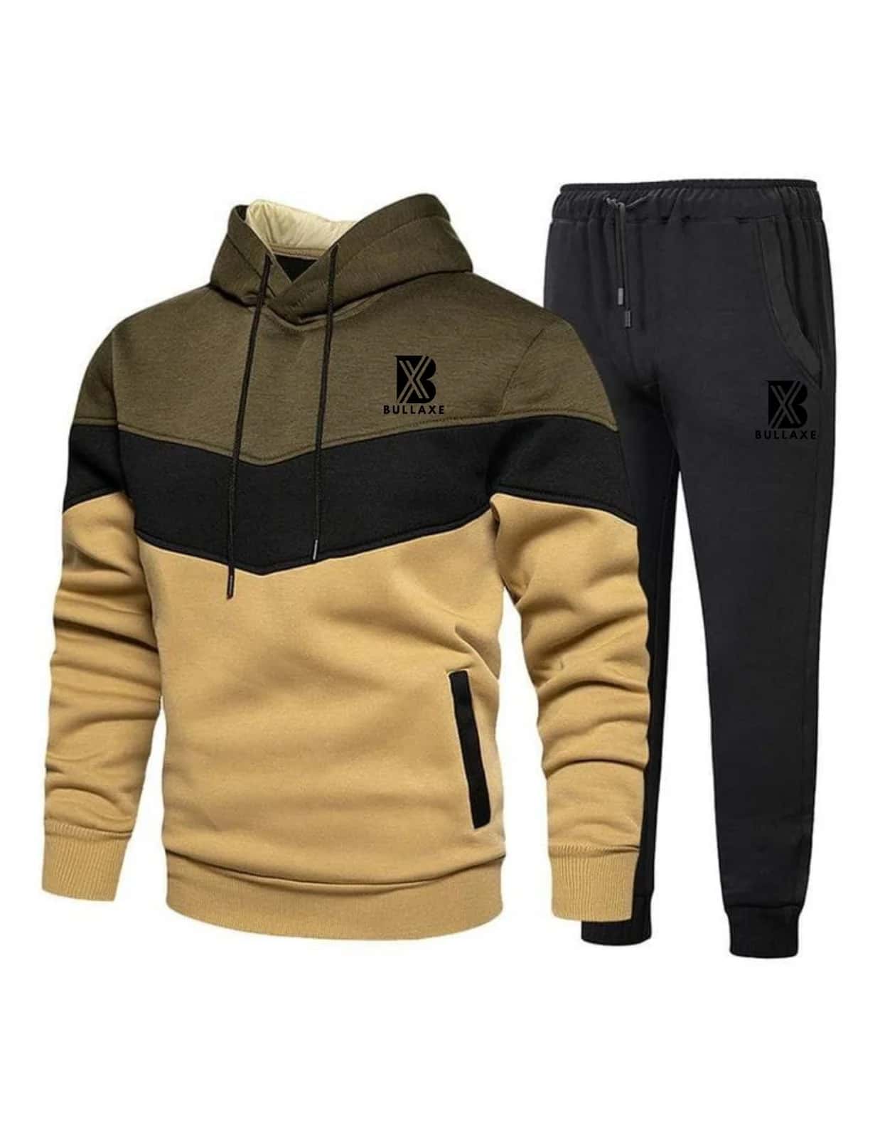 Bullaxe Men's Tracksuit Set – Zip-Front Hoodie or Stand Collar Jacket with Matching Jogger Pants
