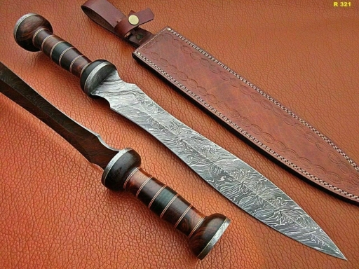 Beautiful Handmade Damascus Steel Dagger Knife with Leather ...