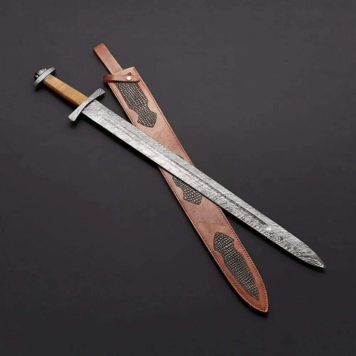 Exquisite Handmade Damascus Steel Sword Knife with Leather S...