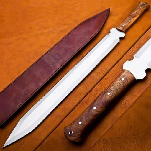 Stunning Handmade D2 Steel Sword Knife with Leather Sheath -...